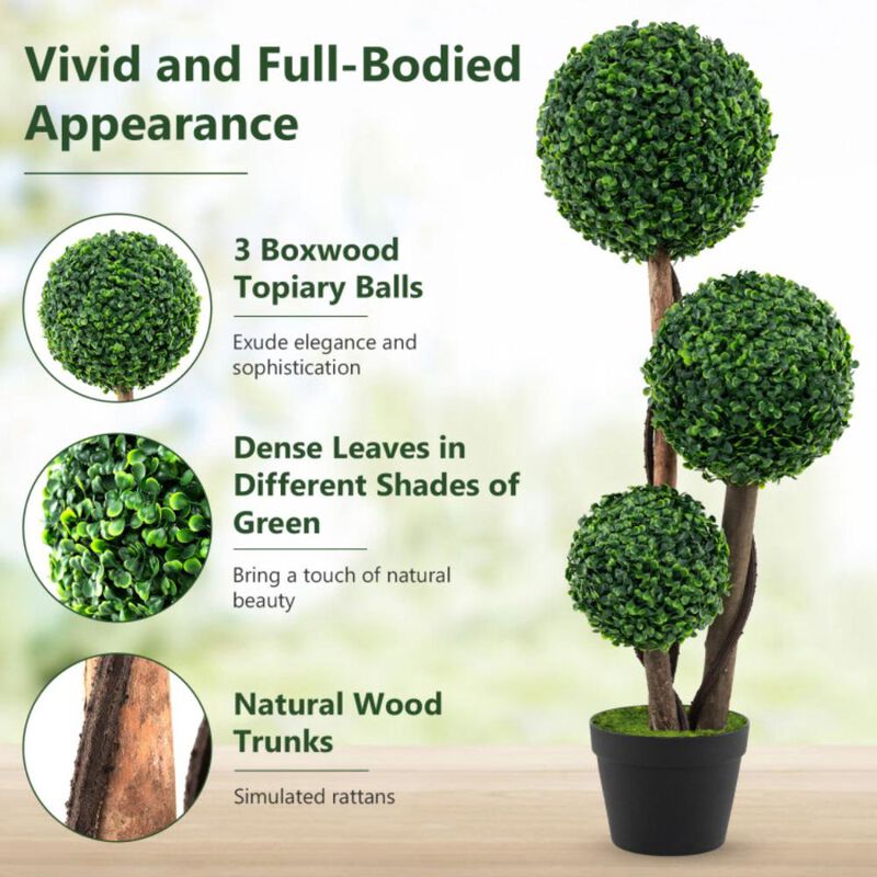 Hivvago 36 Inch Tall Artificial Boxwood Topiary Tree in Pot