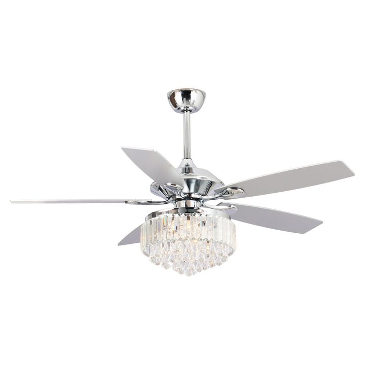 52" Modern Chrome Crystal Indoor Ceiling Fan Chandelier with Remote