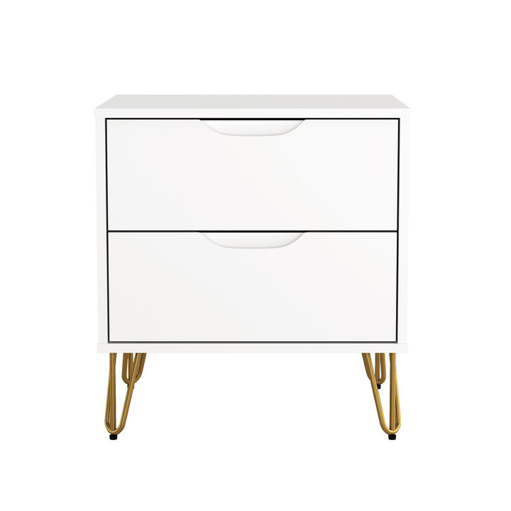 Avira 2-Drawer White Nightstand