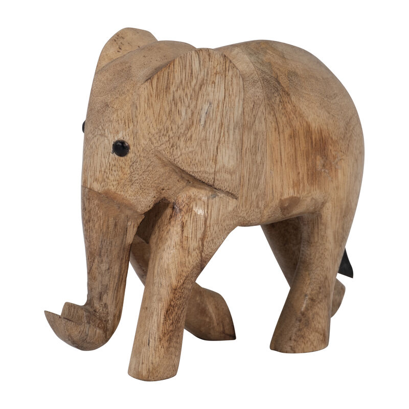 Wood 7"H Elephant Deco, Brown image number 1