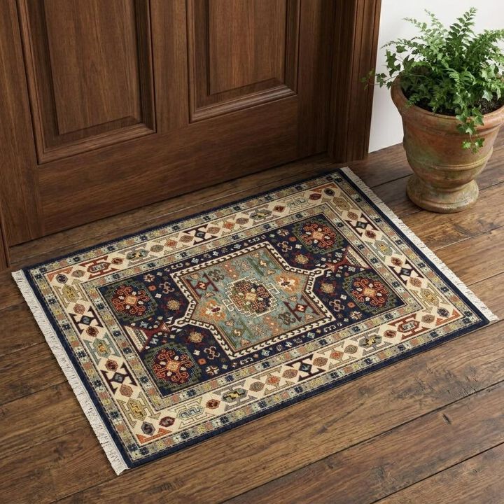 HomeRoots Machine Woven Medallion Indoor Area Rug