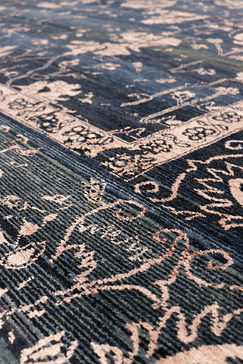 Pasargad Home Transitional Hand-Knotted Blue Bsilk & Wool Area Rug-10' 0" X 14' 0" image number 2
