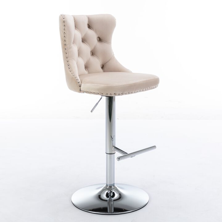 Streamdale Adjustable Swivel Velvet Barstools, Set of 2