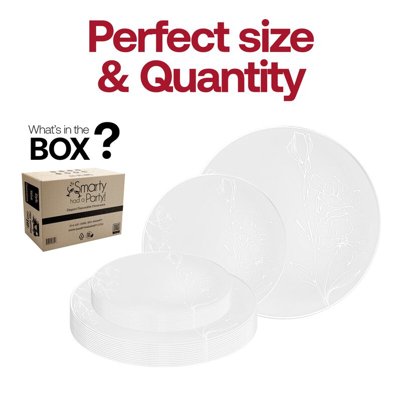 White with Silver Antique Floral Round Plastic Dinnerware Value Set (40 Sets) image number 4