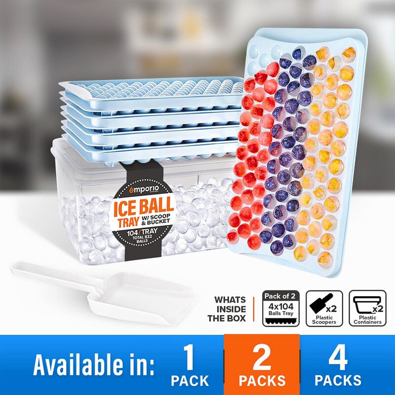 Round Ice Cube Tray with Lid and Bin &ndash; Creates 832 Ice Balls (0.60 Inch Size), Stackable Ice Cube Trays, Easy-Release Ice Balls for Drinks and Cocktails, Blue