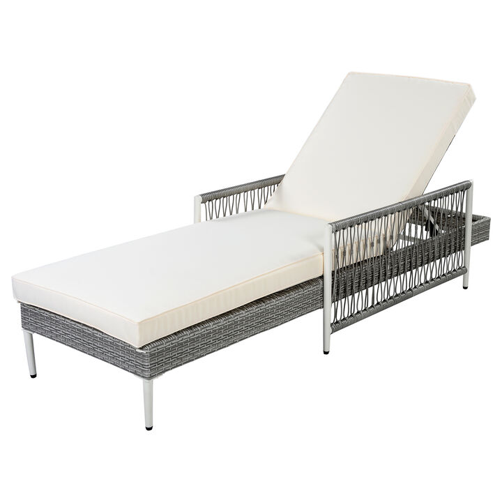Merax Outdoor Wicker Chaise Lounge with 6 Recline Positions, Thick Cushion
