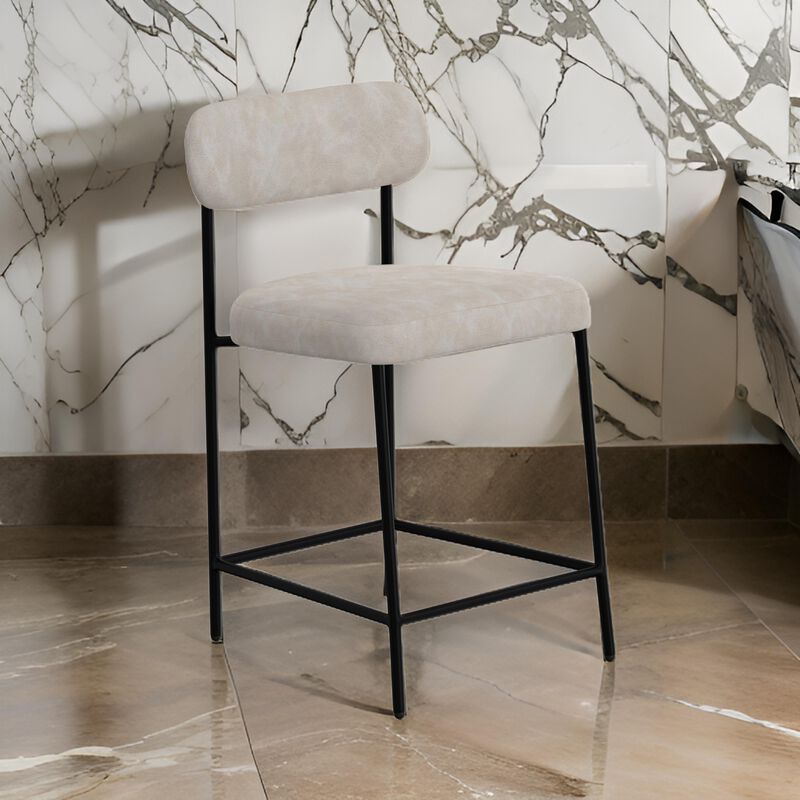 Iffa Counter Height Chair, Open Black Iron, Snow Gray Performance Fabric - Benzara