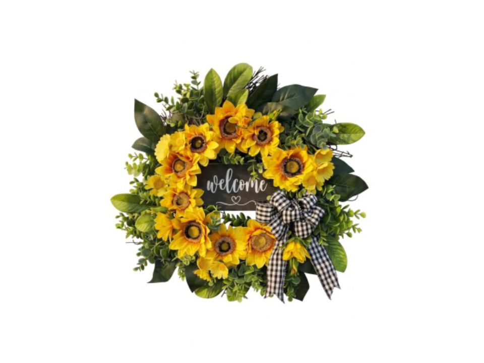Sunflower Wreath Welcome Spring Summer Front Door Unique Housewarming Gift Day