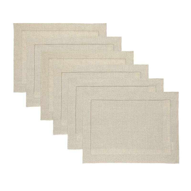 Christmas Linen Placemats 14 x 19 in Set of 4 - Classic Hemstitch, Solino Home