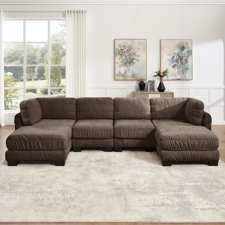 4 seat modular sectional sofa, Chenille L shaped sectional couch with ruched detailing, Modular sectional with 2 movable ottomans