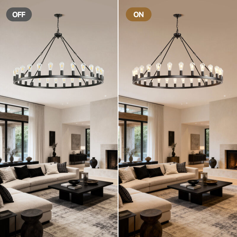 ELEMENT ACE Extra Large Wagon Wheel Chandelier 28-Light Round High Ceiling Pendant Light with Adjustable Chain for Dining Room Living Room Kitchen Foyer Entryway image number 6