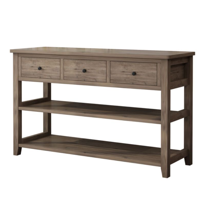 Entryway Console Table with Wood Frame, 3 Drawers, and 2 Open Shelves for Storage