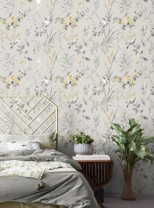 Mariko Grey Botanical Wallpaper