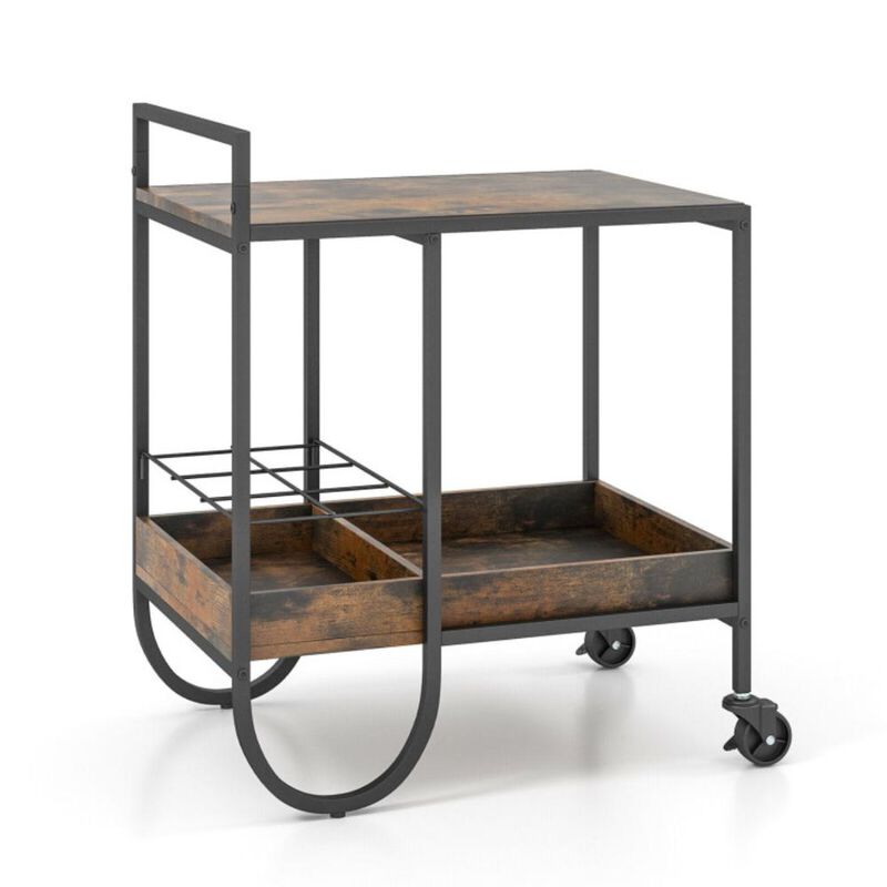 Hivvago Rolling Buffet Serving Cart with Removable Metal Wire Wine Rack