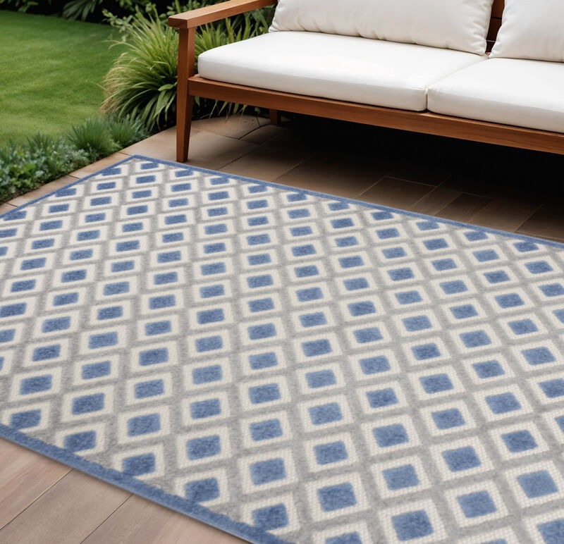 HomeRoots 6' X 9' Blue And Gray Geometric Indoor Outdoor Area Rug image number 1