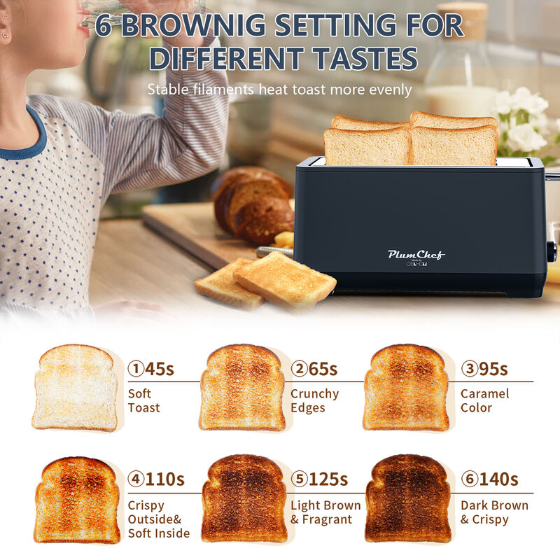 4-Slice Toaster, Extra Wide Long Slot Toaster with Warming Rack, 6 Browning Settings, Removable Crumb Tray, Stainless Steel Housing image number 5
