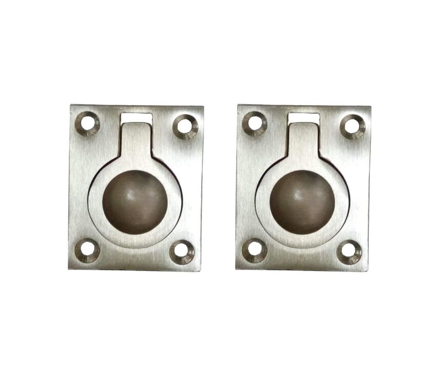 QCAA Solid Brass Flush Ring Pull, 36.5 x45 mm, Satin Nickel, Made in Taiwan, 2 Pack