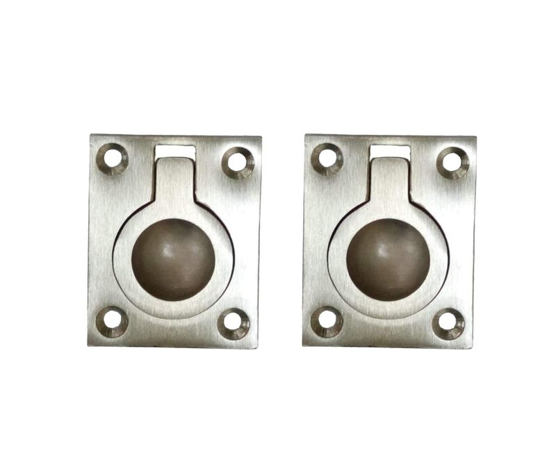 QCAA Solid Brass Flush Ring Pull, 36.5 x45 mm, Satin Nickel, Made in Taiwan, 2 Pack