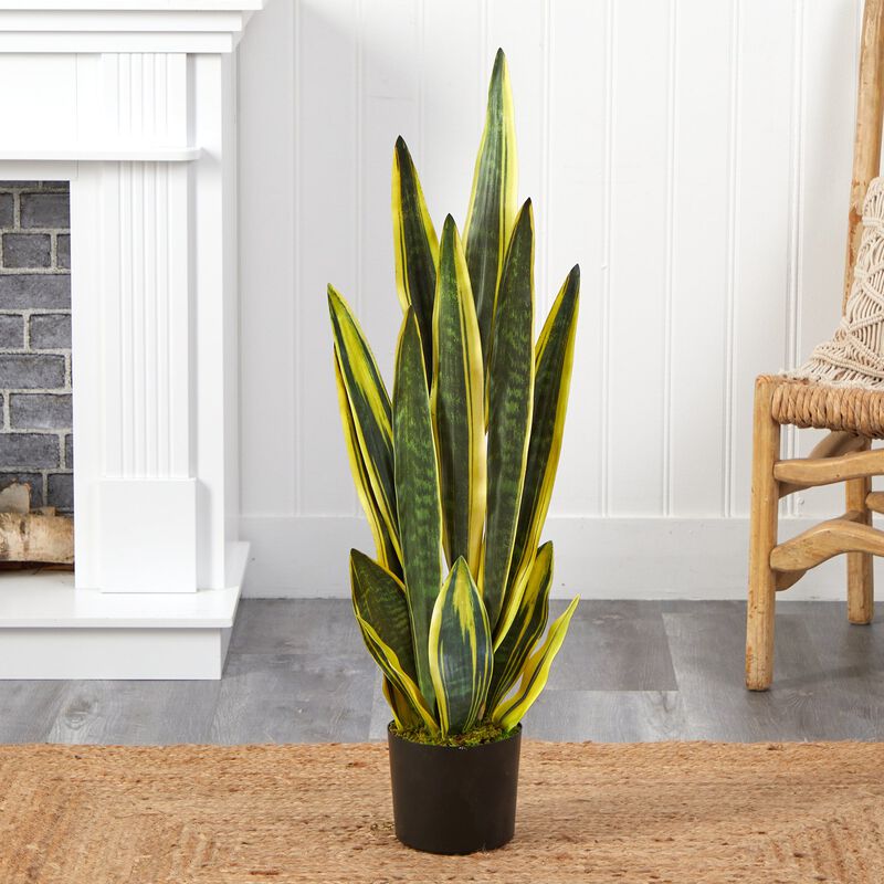 HomPlanti 38" Sansevieria Artificial Plant - Green and Yellow