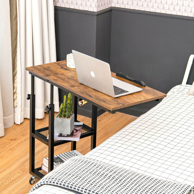 Adjustable C-Shaped Bedside Table with Wheels