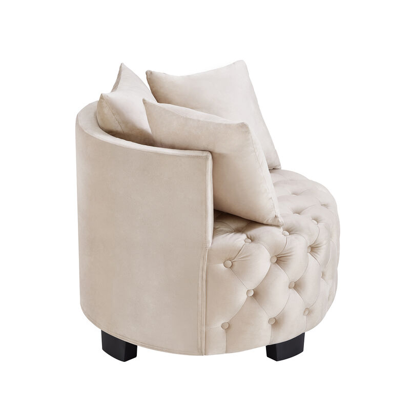 Merax Tufted Velvet Round Accent Club Chair - Upholstered Leisure Chair with Curved Back & Plush Cushions image number 2