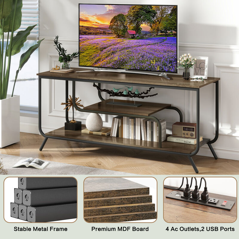 LED TV Stand for 43, 50, 55 Inch TV, Entertainment Center with Power Outlets and USB charging ports, TV Console for Living Room