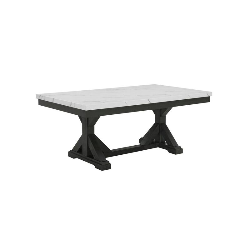 Best Quality Furniture Faux Marble Top Dining Table With Rustic Grey Wood Base