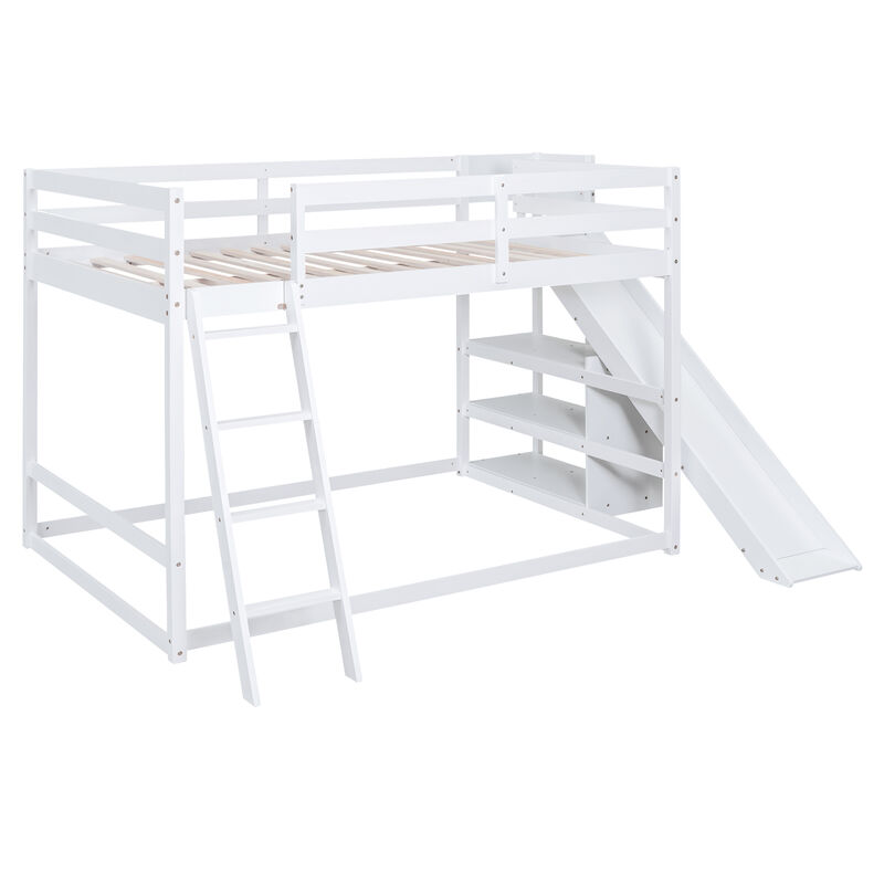 Whisen Full over Full Bunk Bed with Slide & Shelves, Solid Pine for Kids Bedroom image number 8