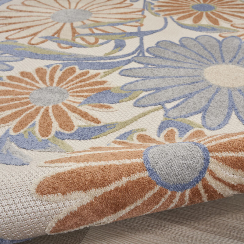 HomeRoots 5' Beige Round Floral Indoor Outdoor Area Rug image number 5