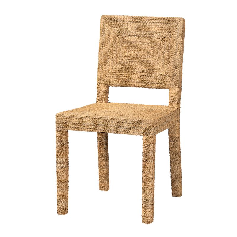 bali & pari Anfield Modern Bohemian Natural Seagrass and Mahogany Wood Dining Chair