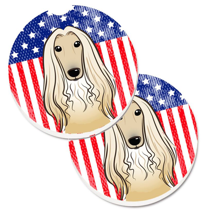 Caroline's Treasures American Flag & Afghan Hound Set of 2 Cup Holder Car Coasters BB2174CARC, 2.56, Multicolor