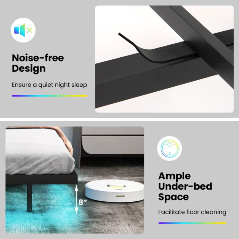 Hivvago Floating Bed Frame with LED and Headboard and Charging Station-Queen