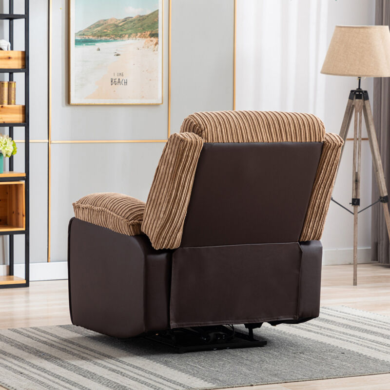 Brown Fabric Recliner Chair Theater Single Recliner Thick Seat and Backrest, suitable for living room, side bags Electric sofa chair, electric remote control.The angle can adjust freely
