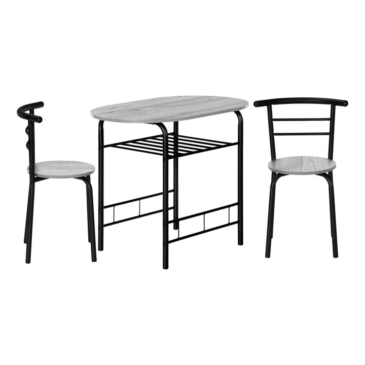 Monarch Specialties I 1207 Dining Table Set, 3pcs Set, Small, 32" L, Kitchen, Metal, Laminate, Grey, Black, Contemporary, Modern