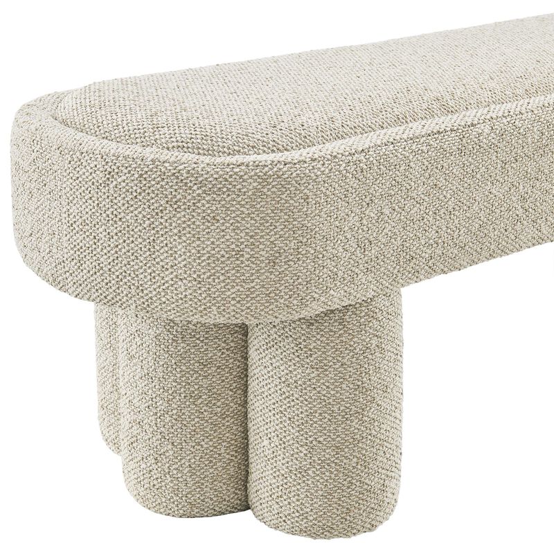 Modway Mossi 52-Inch Modern Oval Boucle Fabric Bench in Marble &ndash; Upholstered Accent Bench with Cylindrical Clover-Leg Base for Bedroom, Entryway, or Living Room image number 7