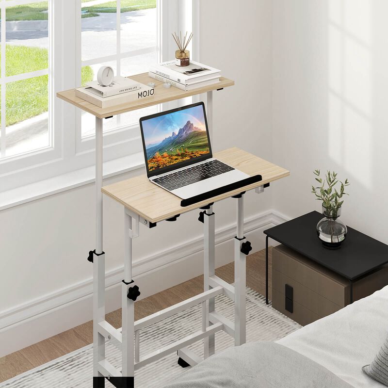 Costway Mobile Standing Desk Rolling Adjustable Laptop Cart Home Office Black