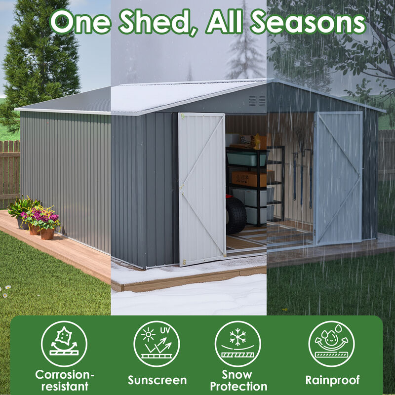 11x13 FT Metal Storage Shed with Reinforced Floor Frame image number 5