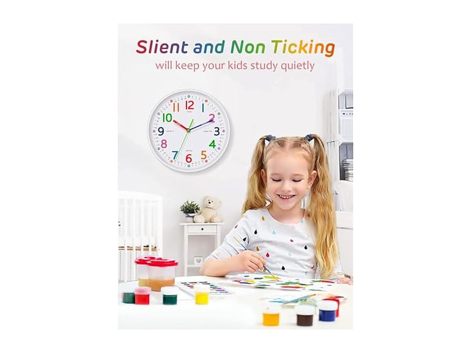 Teaching Time Stylish Any Wall Clock 8 Inch Silent Non Ticking Home Decor