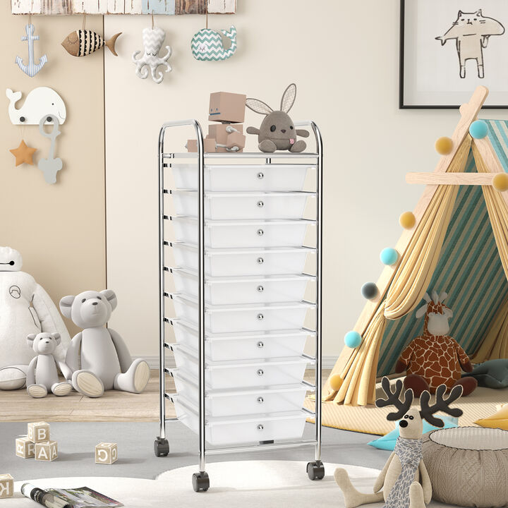 Rolling Storage Cart with 10 Drawers and 4 Universal Casters for Home Office