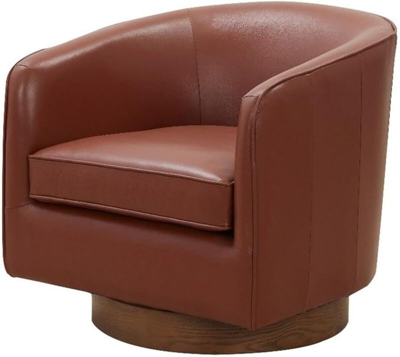 Comfort Pointe Taos Caramel Top Grain Leather Wood Base Swivel Chair