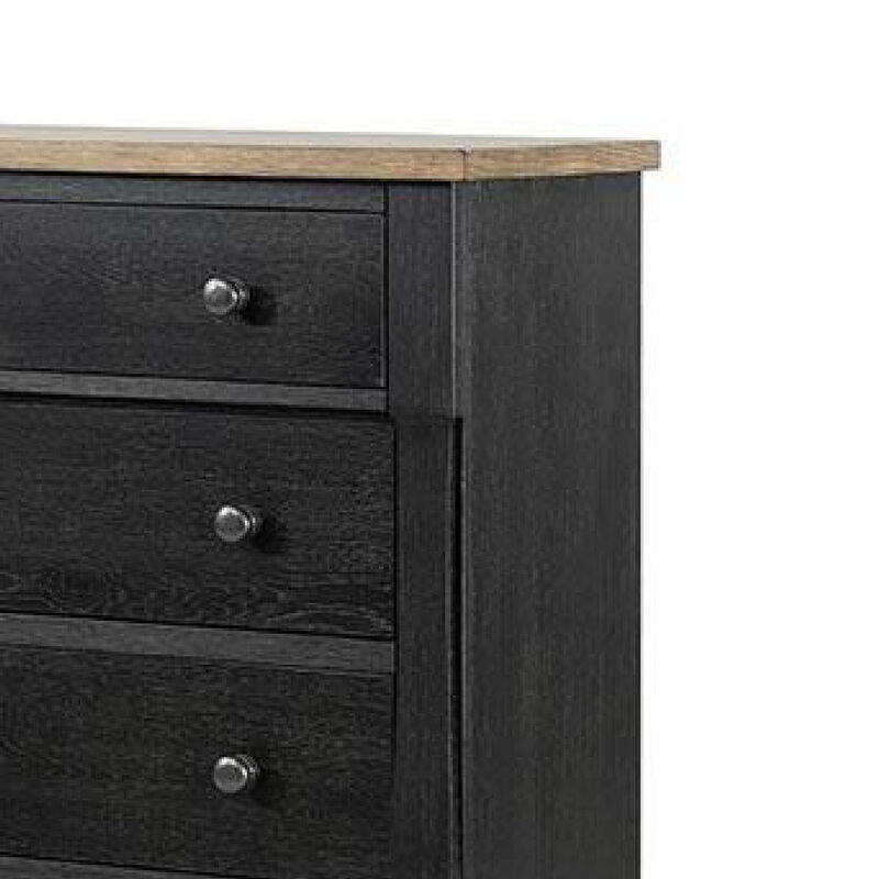 Ginie Tall Dresser Chest, 5 Drawers and Farmhouse Legs, Black Brown