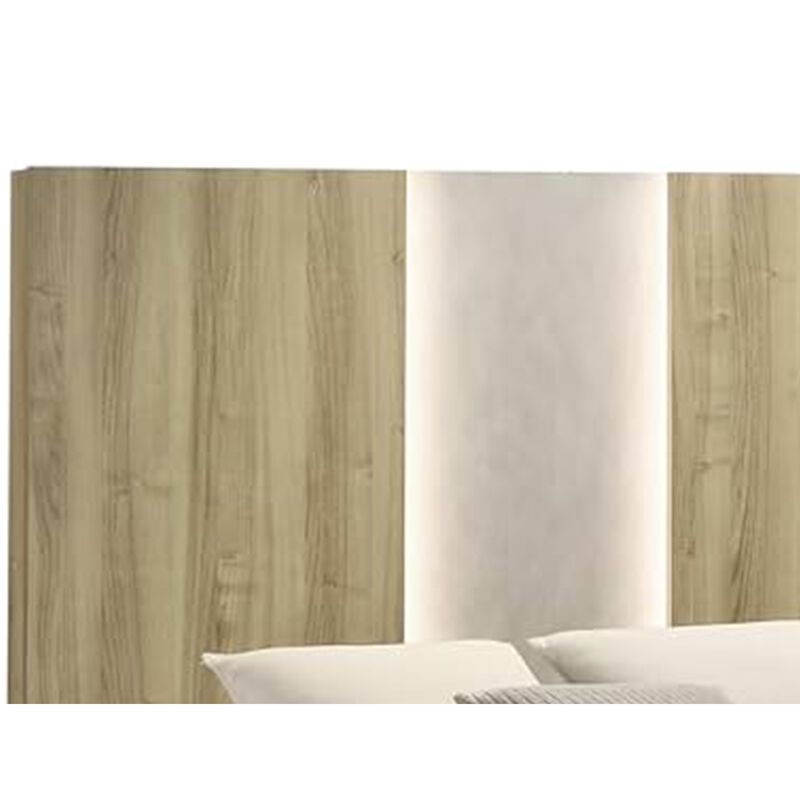 Amey King Panel Bed with Built In Light, White Trim, Brown Driftwood