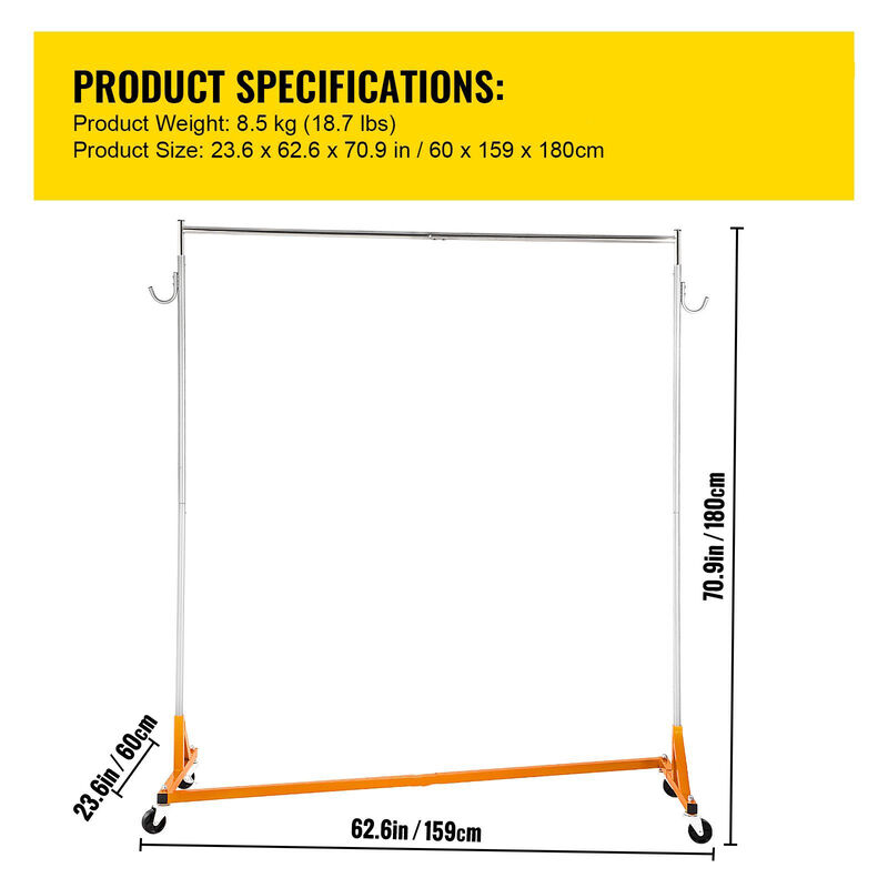 Rolling Z Garment Rack with Lockable Wheels, Industrial Clothing Rack image number 2