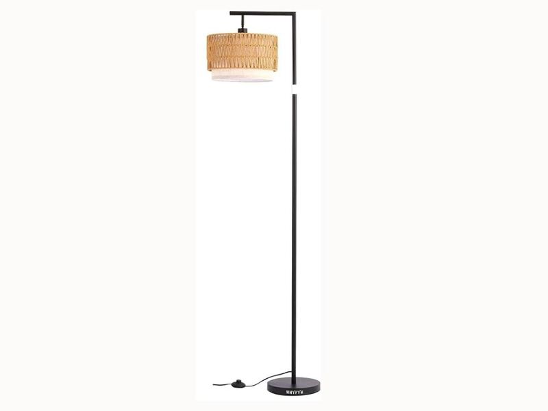 Boho Rattan Floor Lamp – Adjustable Height, Remote Dimmable, Rustic Brown Finish