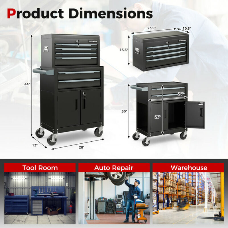 6-Drawer Rolling Tool Storage Chest Cabinet with Universal Wheels and Hooks