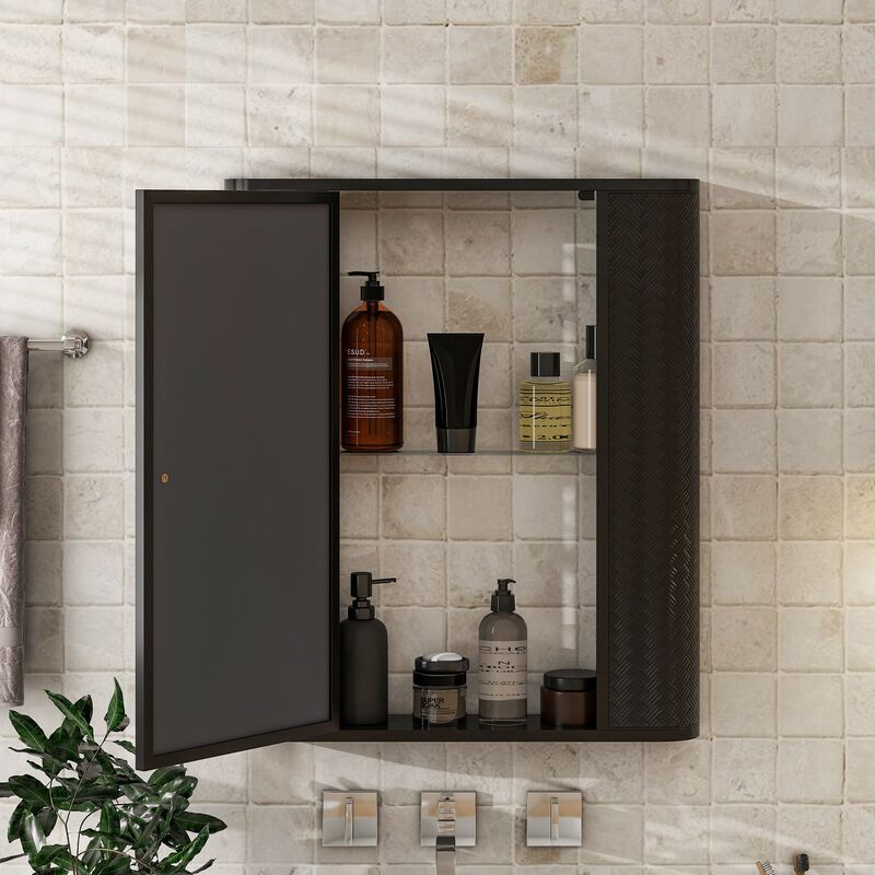 Clihome Wall-Mounted Bathroom Cabinet with Mirror, Metal Framed Mirrored Door Medicine Cabinet, 2 Inner Shelves for Storage, Modern Farmhouse Style, Over Toilet or Vanity Organizer