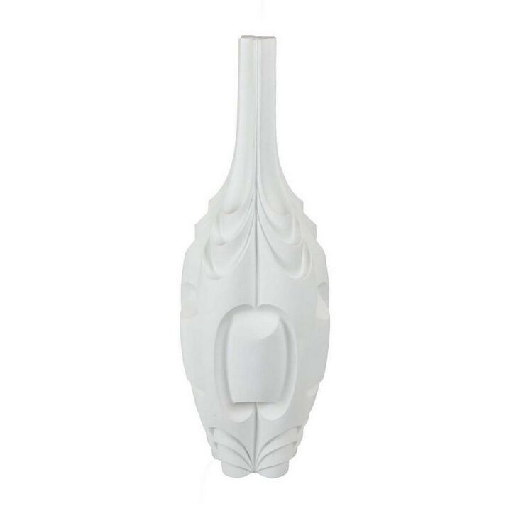Helly 28 Inch Decorative Vase, Intricate Inset Details, Modern White Resin - Benzara
