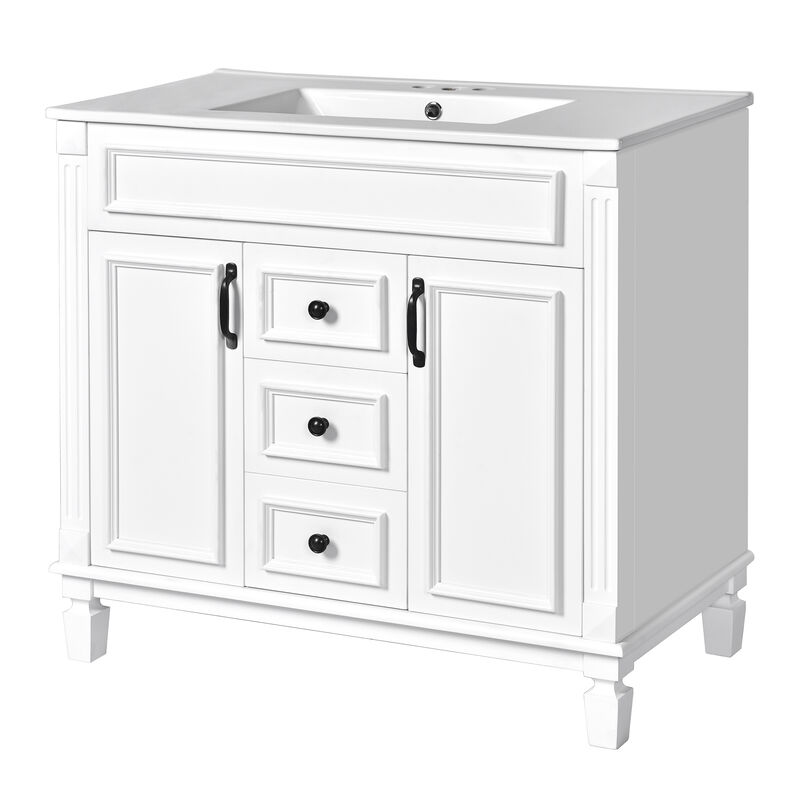 36'' Modern Bathroom Storage Cabinet with Top Sink, White