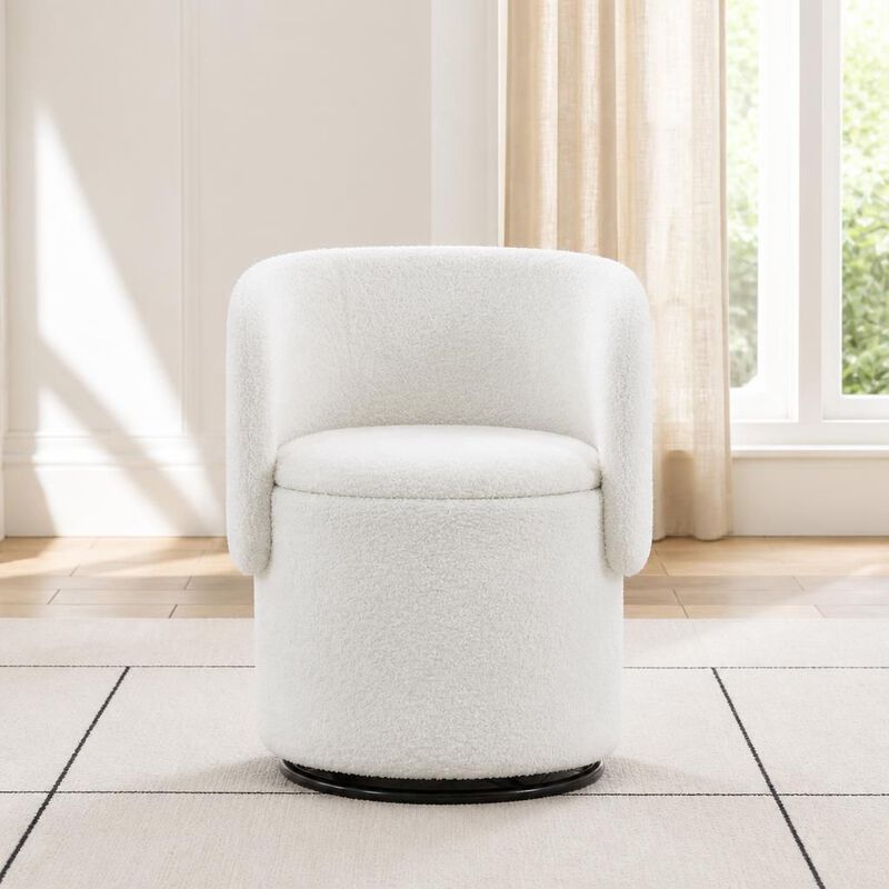 GOODSILO 360-Degree Swivel Upholstered Barrel Chair with Built-in Storage, Multi-Functional Stool for Bedroom Dining, Bonus Cat Bed image number 2