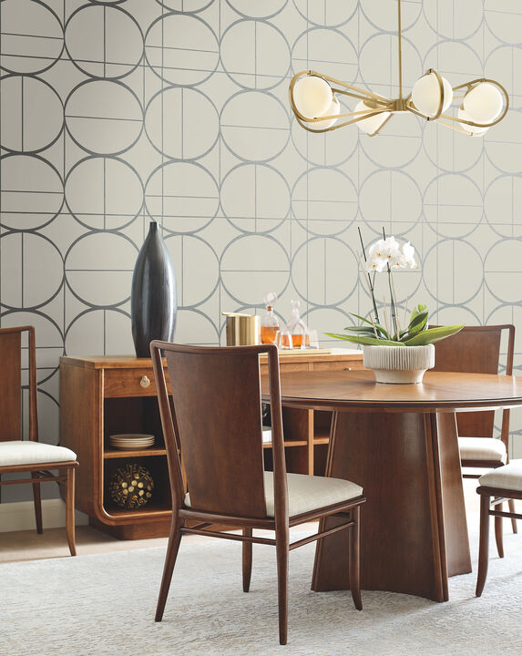 Sun Circles  Taupe & Silver Wallpaper